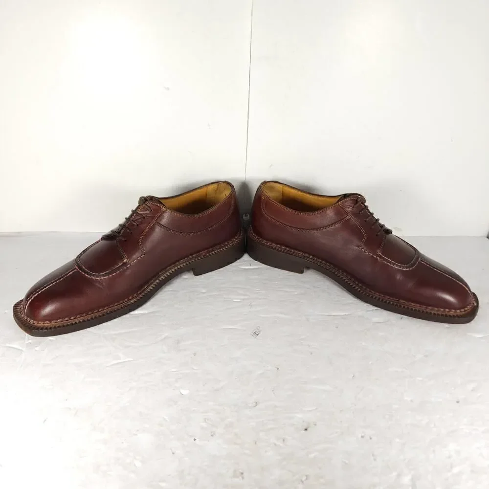 Santoni Men's US 7D Brown Leather Lace-Up Split Toe Derby Oxford Shoes